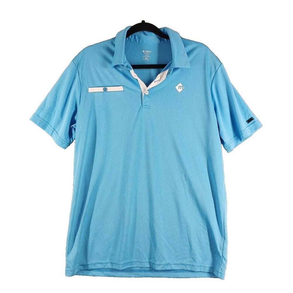 MOXIE Men Golf Polo Shirt Size LARGE Pullover Knit Chest Pockets Blue